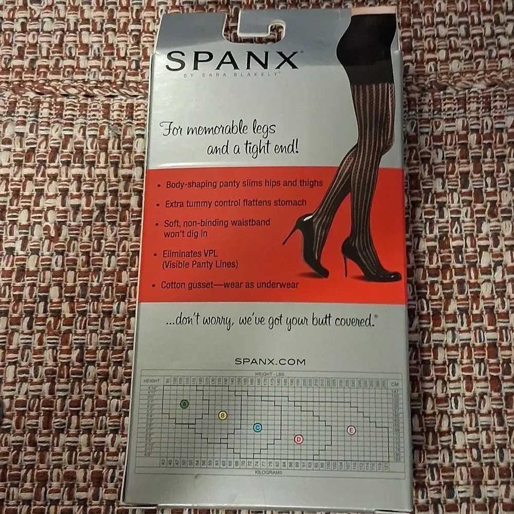 SPANX Uptown Tight End Tights Black Tuxedo Stripe Patterned Body Shaping Size C